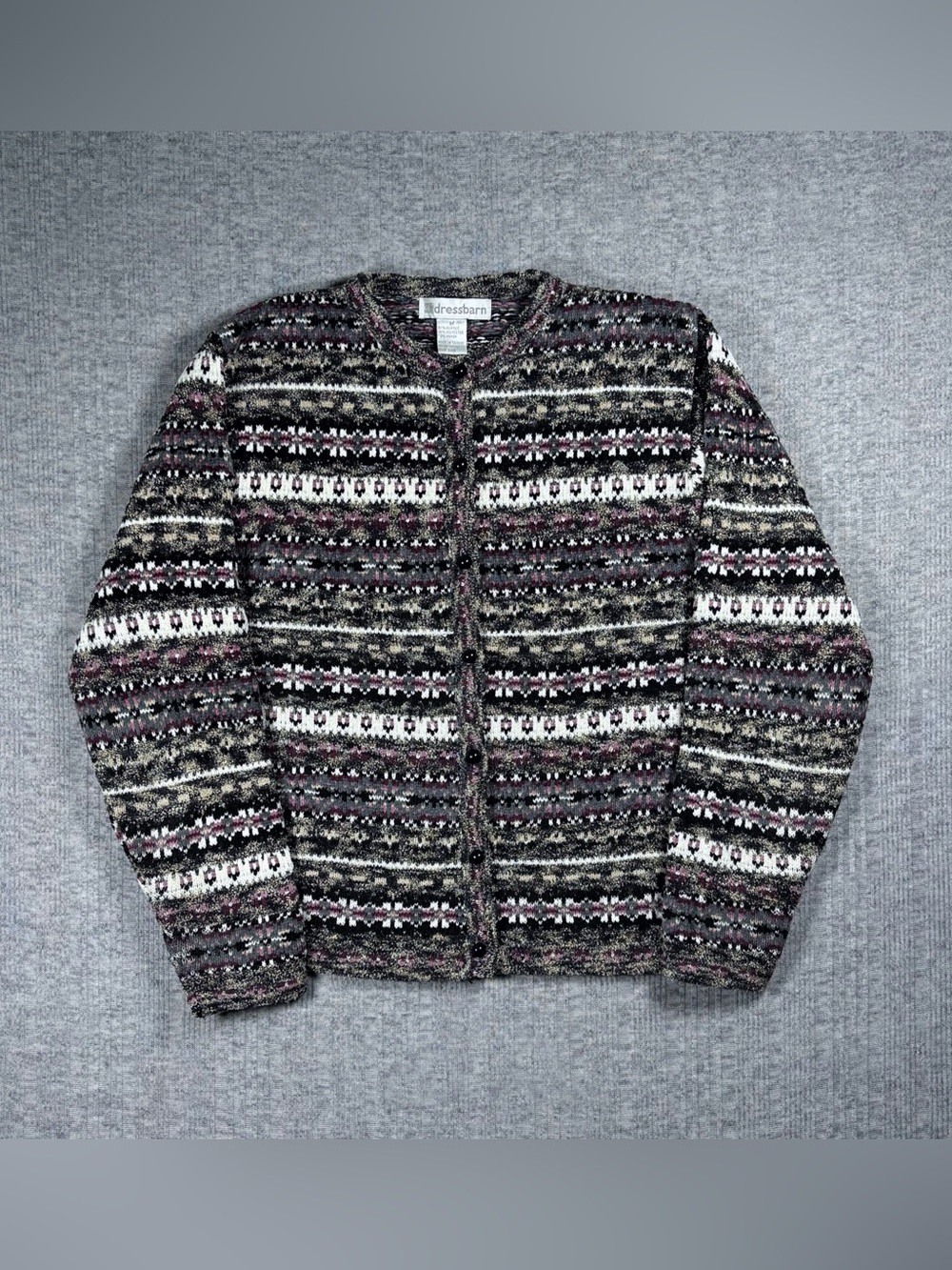 Vintage Cardigan Sweater Women’s M Button Up Striped Fair Isle Cottagecore